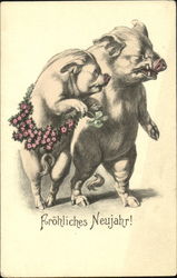 Arohliches Neujahr! Pigs Postcard Postcard