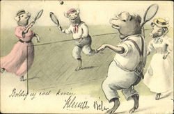 Tennis Game Pigs Postcard Postcard