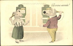 Bonne Annee! Pigs Postcard Postcard