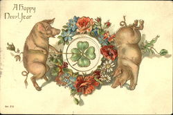 A Happy New Year Pigs Postcard Postcard