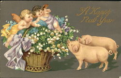 A Happy New Year Pigs Postcard Postcard