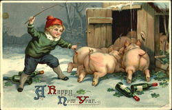 A Happy New Year Pigs Postcard Postcard