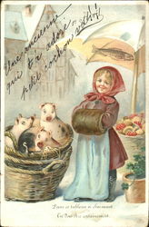 Girl w/Pigs Postcard Postcard