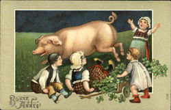 Bonne Annee! Pigs Postcard Postcard