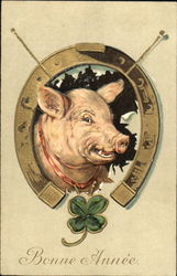 Bonne Annee Pigs Postcard Postcard