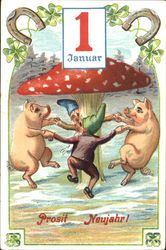 Prosit Neujahr! Pigs Postcard Postcard