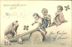 Gluckliches Neujahr! Pigs Postcard Postcard