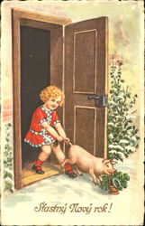 Stastny Novy Rok! Pigs Postcard Postcard