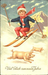 Viel Gluck Zum Neuen Jahre Pigs Postcard Postcard