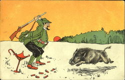 Hunter & Boar Pigs Postcard Postcard