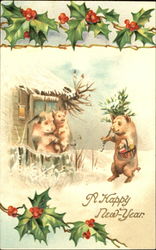 A Happy New Year Pigs Postcard Postcard