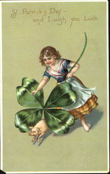 St. Patrick's Day - And I Wish You Luck Pigs Postcard Postcard