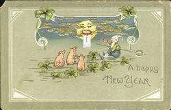 A Happy New Year Pigs Postcard Postcard