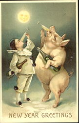 New Year Greetings Pigs Postcard Postcard