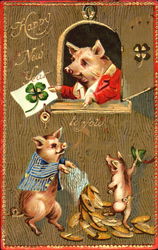 Happy New Year To You Pigs Postcard Postcard