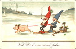 Viel Gluck Xum Neuen Jahre Pigs Postcard Postcard