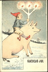 Glaedelig Jul Pigs Postcard Postcard