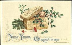 New Year Greetings Pigs Postcard Postcard