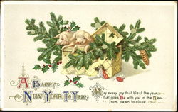 A Happy New Year To You Pigs Postcard Postcard