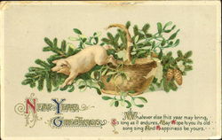 New Year Greetings Pigs Postcard Postcard