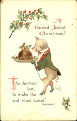 A Genial Jovial Christmas Pigs Postcard Postcard