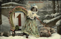 Happy New Year Pigs Postcard Postcard