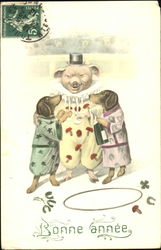 Bonne Annee Pigs Postcard Postcard