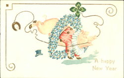 A Happy New Year Pigs Postcard Postcard