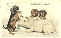 Glockliches Neujahr! Pigs Postcard Postcard