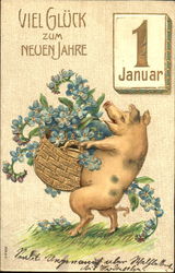 Viel Gluck Zum Neuen Jahre Pigs Postcard Postcard