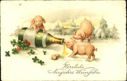 Herzliche Meujahrs Wunfche Pigs Postcard Postcard