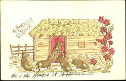 A Happy New Year Pigs Postcard Postcard