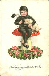 Zum Tahcrswechtel Viel Gluck! Pigs Postcard Postcard