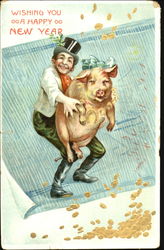 Wishing You Ahappy New Year Pigs Postcard Postcard