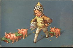 Girl with Piglets Pigs Postcard Postcard