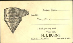 H. J. Burns, Mansfield Ave. Spokane, WA Advertising Postcard Postcard