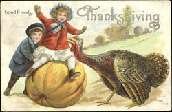 Good Friends Thanksgiving Children Postcard Postcard