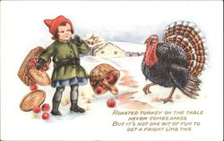 Girl & Turkey Children Postcard Postcard