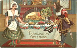 Thanksgiving Greetings Pilgrims Postcard Postcard