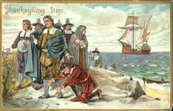 Thanksgiving Day Pilgrims Postcard Postcard