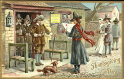 Thanksgiving Day Pilgrims Postcard Postcard