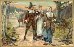 Thanksgiving Day Pilgrims Postcard Postcard