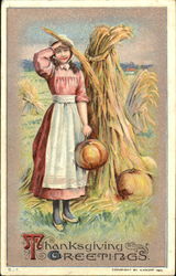 Thanksgiving Greetings Pilgrims Postcard Postcard