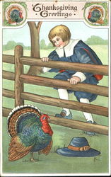 Thanksgiving Greetings Pilgrims Postcard Postcard