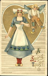 Dutch Lady and Dutch Cupid Women Postcard Postcard