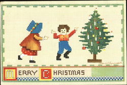 Merry Christmas Needlepoint Postcard