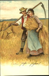 Farmer & Wife in Weat Field Postcard