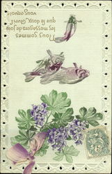 Three Fish and Group of Flowers Postcard