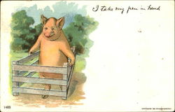 I Take My Pen In Hand Pigs Postcard Postcard