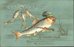 Valentine Fish with Cane Postcard Postcard